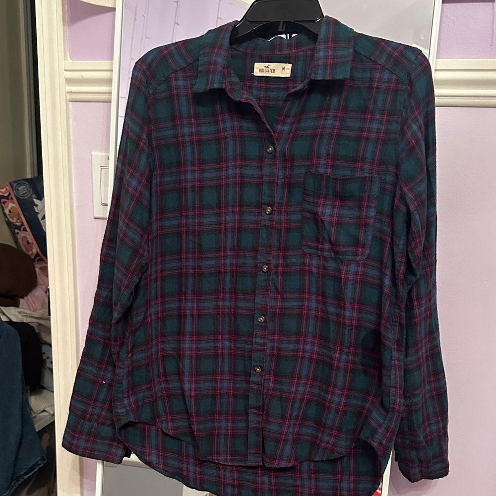 Hollister Green and Red Plaid Shirt